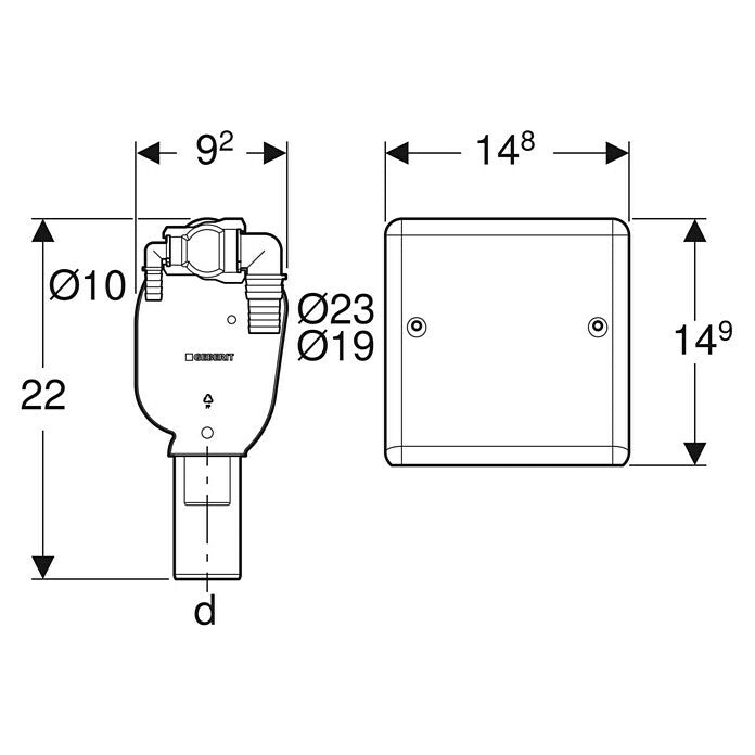 Geberit Set Unterputzsiphon für Geräte, mit zwei Anschlüssen und Abdeckplatte