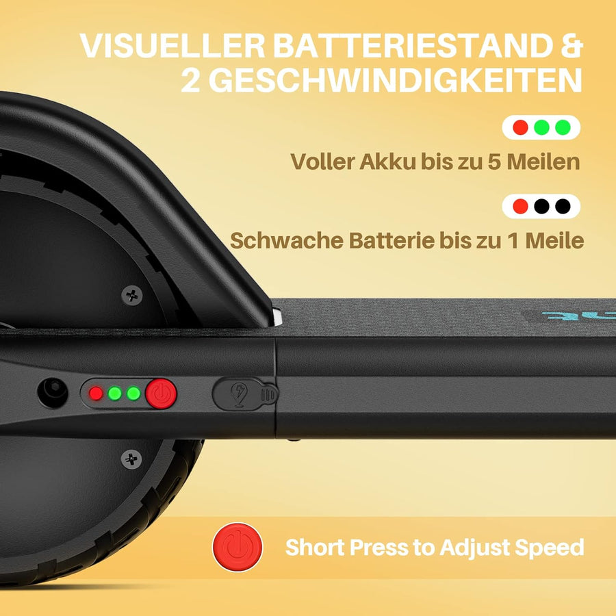 Elektroroller für Kinder, 2 Geschwindigkeitsmodi bis zu 16 km/h, sichtbarer Batteriestand