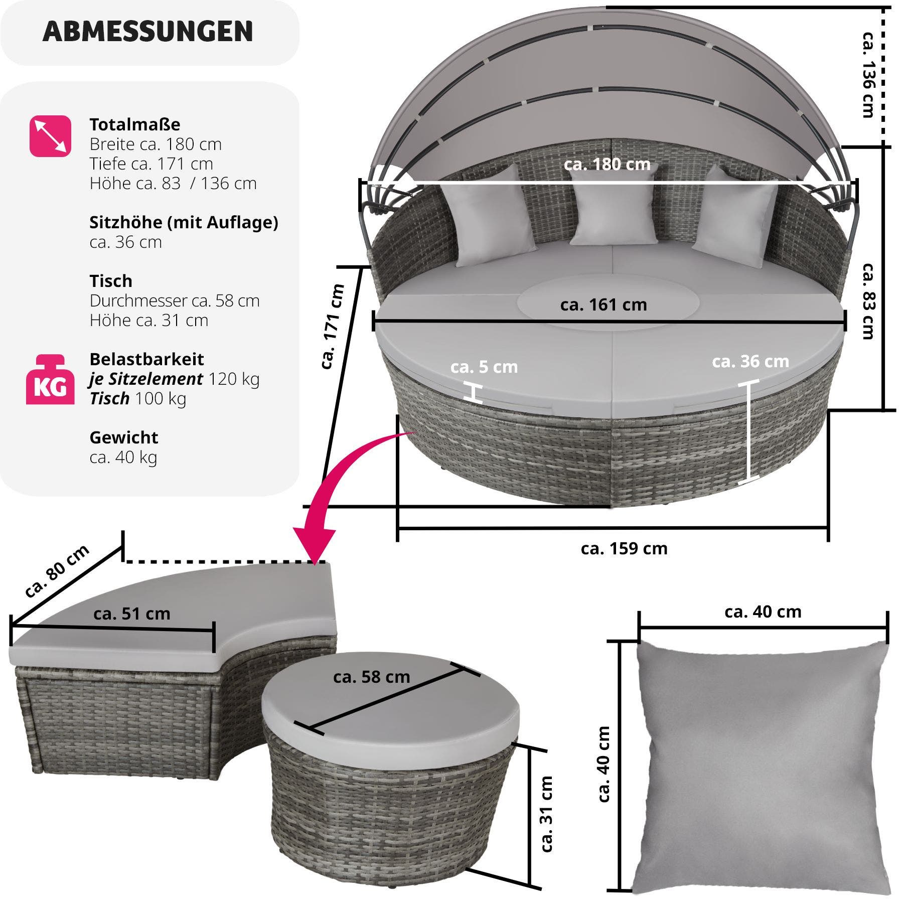 Rattan Sonneninsel Santorin grau
widerstandsfähig