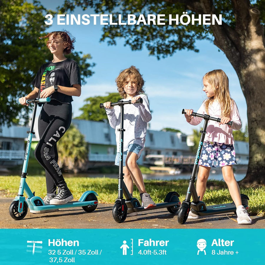 Elektroroller für Kinder, 2 Geschwindigkeitsmodi bis zu 16 km/h, sichtbarer Batteriestand