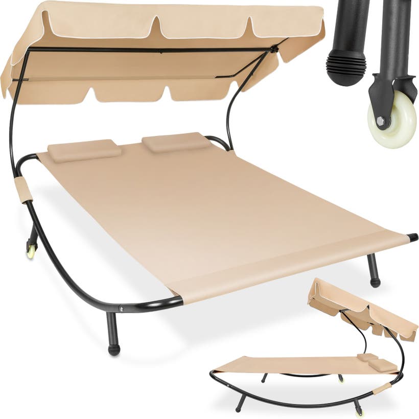 Gartenliege Livorno schwarz/beige
für 2 Personen, stufenlos verstellbares Sonnendach, 215 x 183 x 150 cm