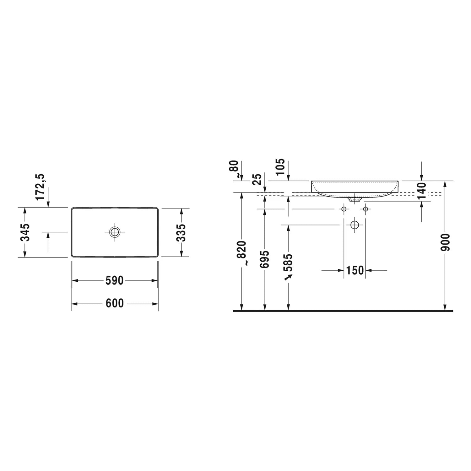 Duravit DuraSquare Aufsatzbecken mit L-Cube Konsolenwaschtischunterbau mit 2 Auszügen, 122 x 55 cm, für Waschtisch mittig