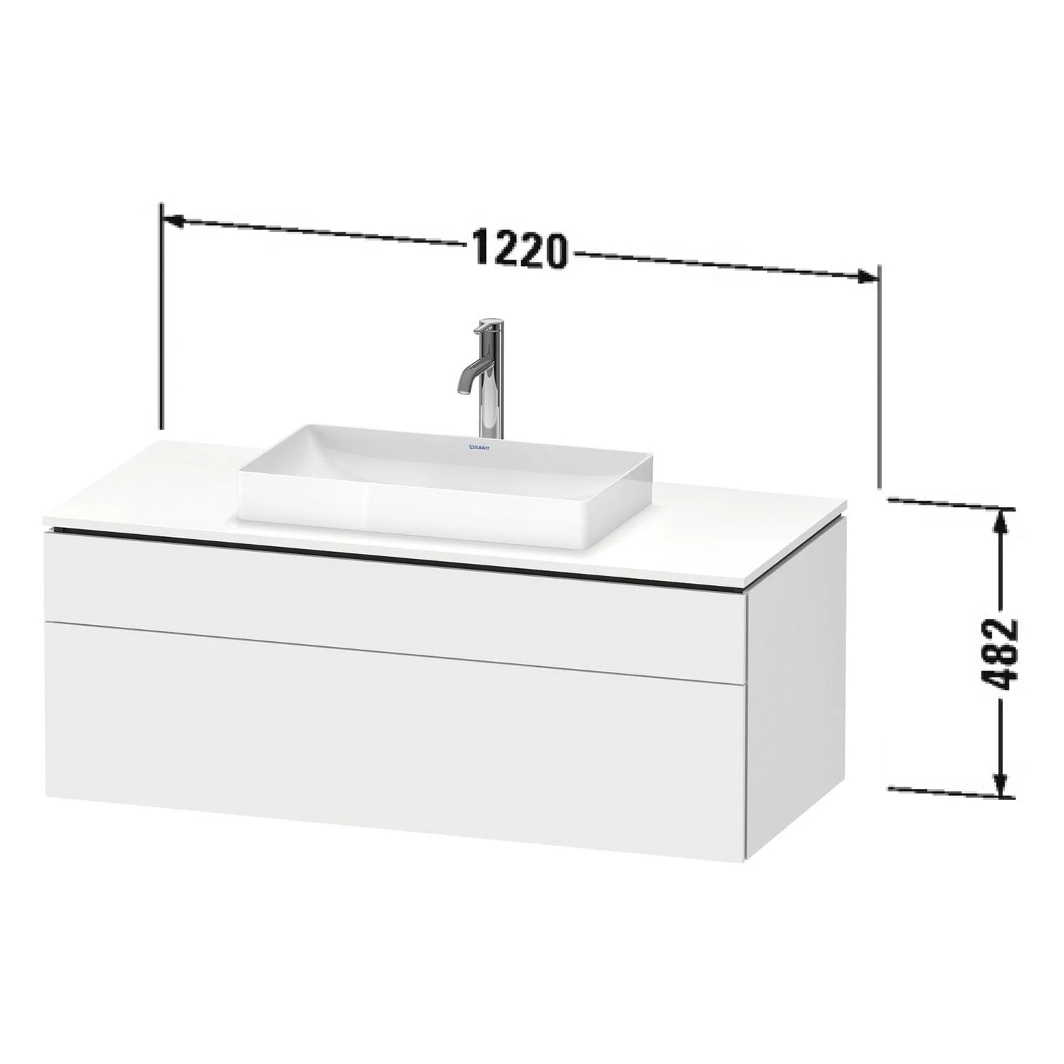 Duravit DuraSquare Aufsatzbecken mit L-Cube Konsolenwaschtischunterbau mit 2 Auszügen, 122 x 55 cm, für Waschtisch mittig