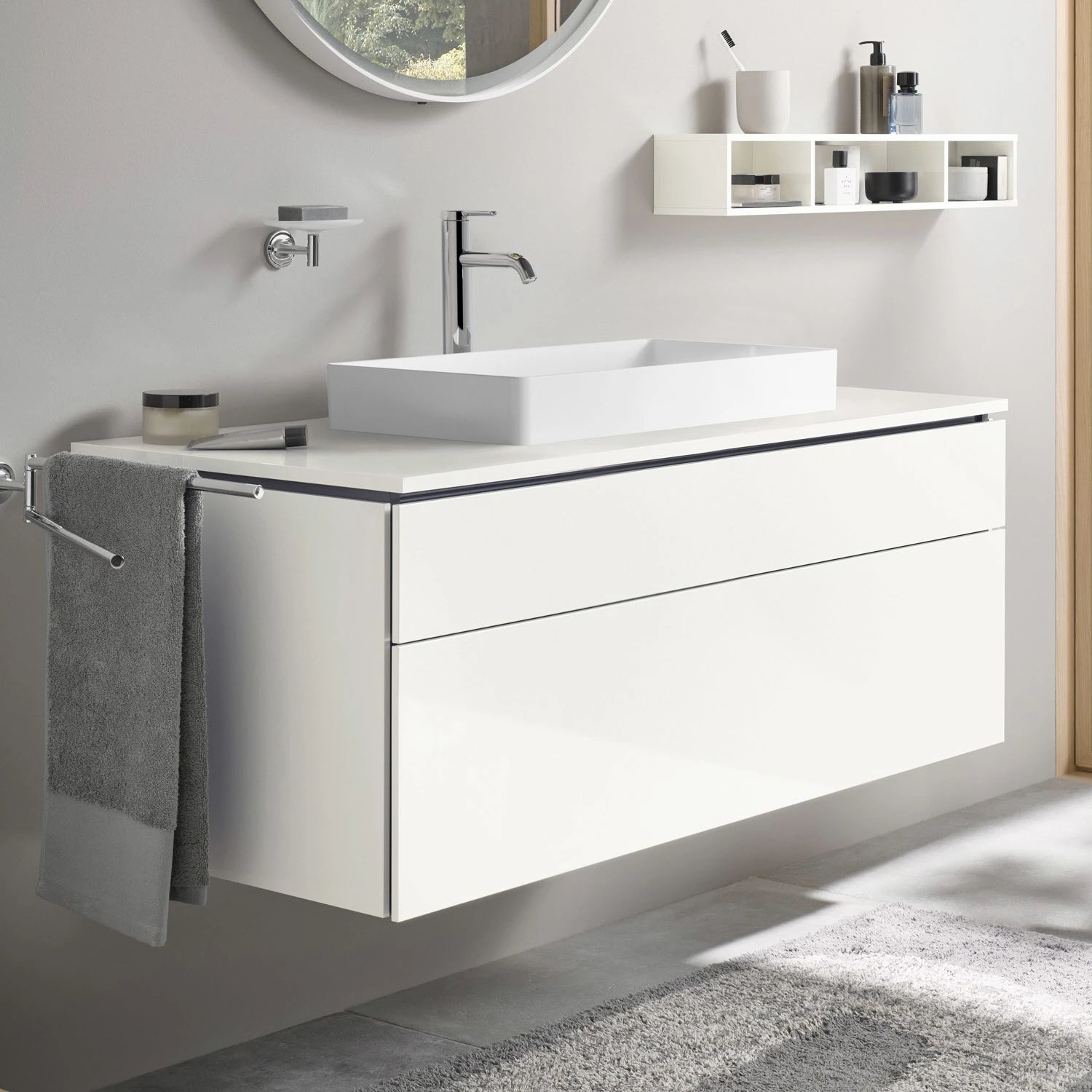 Duravit DuraSquare Aufsatzbecken mit L-Cube Konsolenwaschtischunterbau mit 2 Auszügen, 122 x 55 cm, für Waschtisch mittig