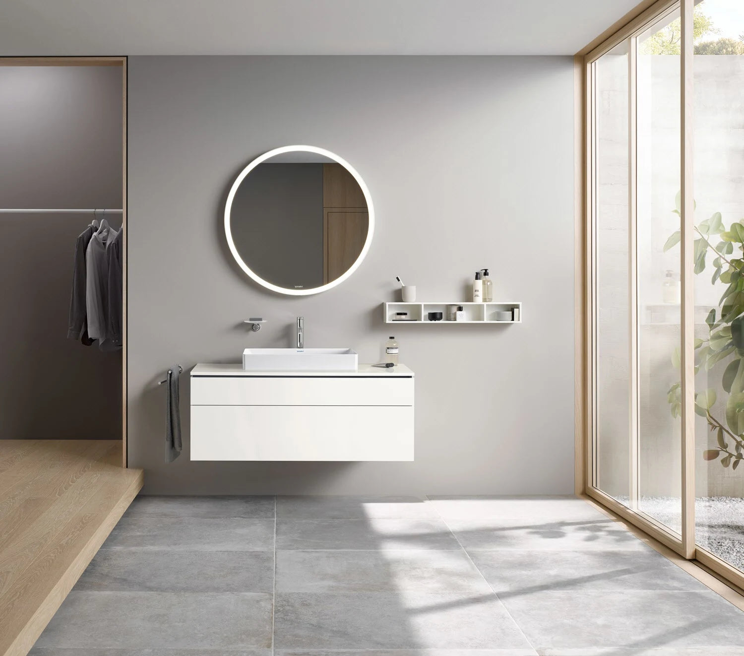 Duravit DuraSquare Aufsatzbecken mit L-Cube Konsolenwaschtischunterbau mit 2 Auszügen, 122 x 55 cm, für Waschtisch mittig