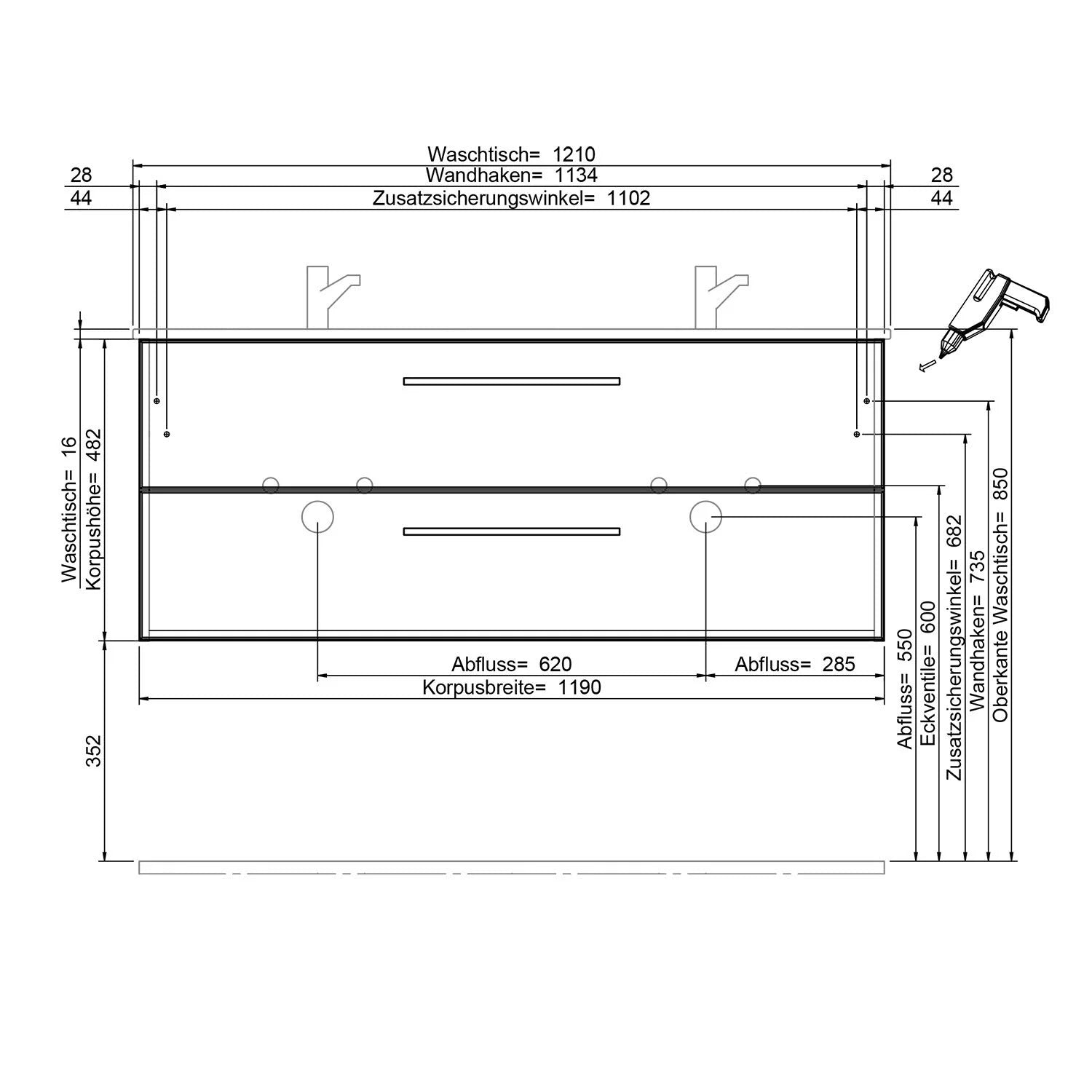 Steinkamp Life 2.0 Badmöbel Set 120 cm mit Pelipal Doppelwaschtisch und Spiegelschrank