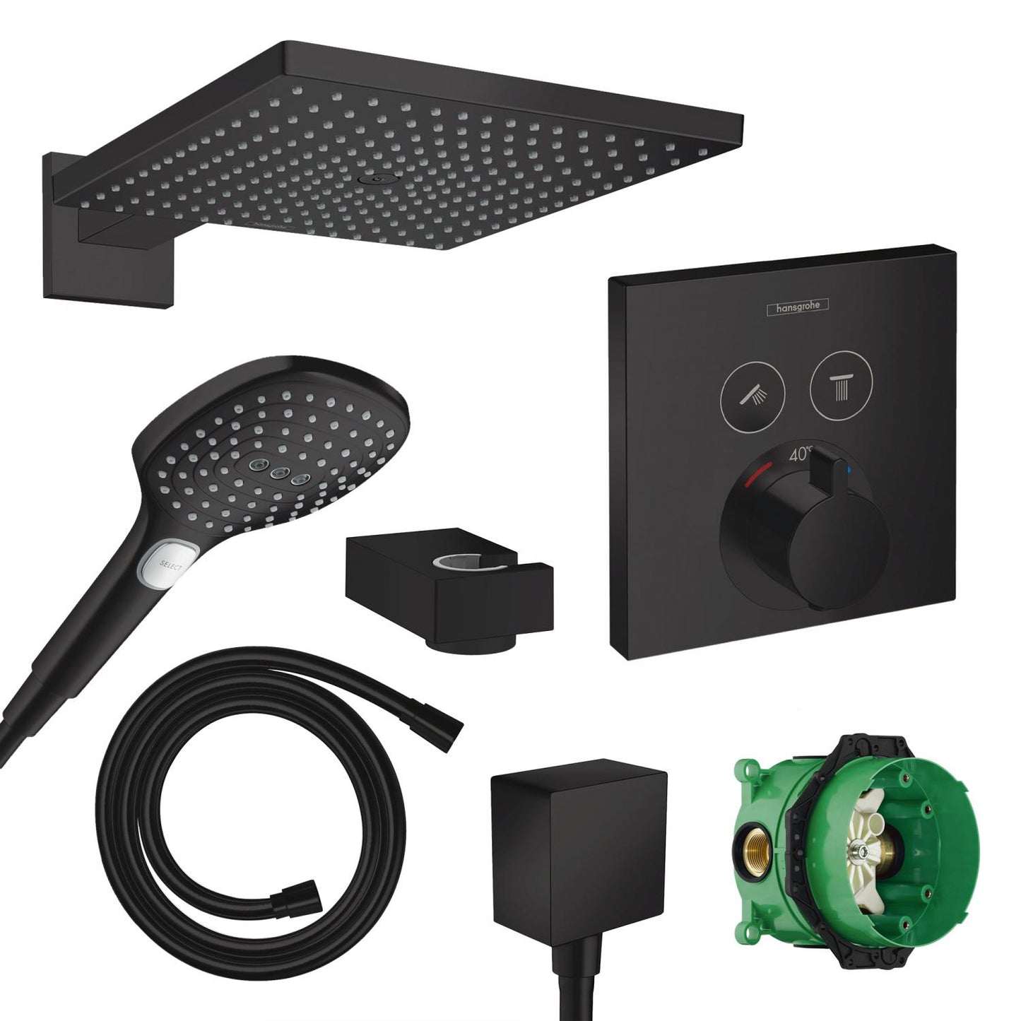 hansgrohe Raindance Duschsystem mit Thermostat schwarz matt