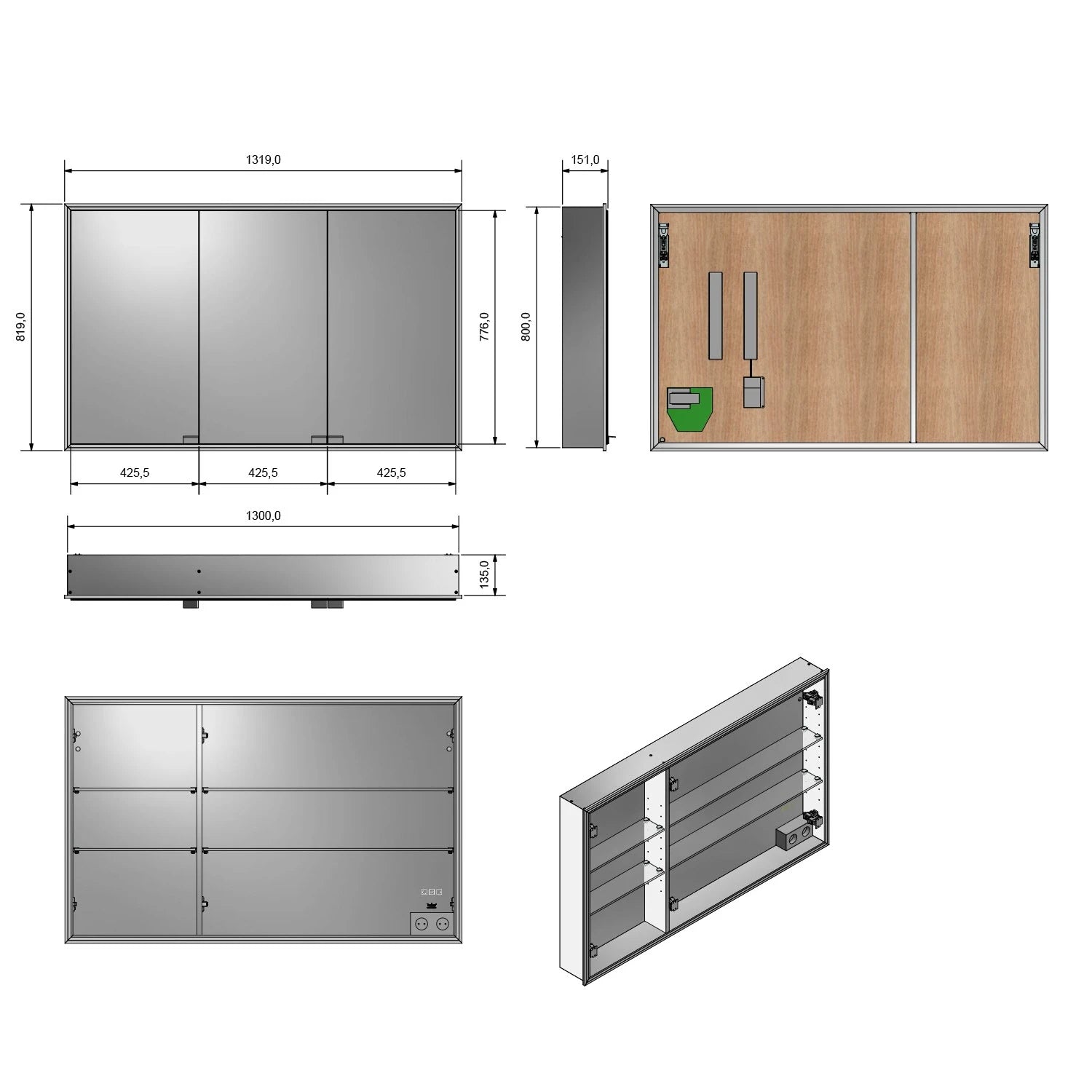 Kronenbach Cube Spiegelschrank 131,9 x 81,9 cm mit umlaufender LED-Beleuchtung, Unterputz