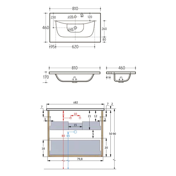 pianura Stella Badmöbel Set 82 cm mit LED-Lichtspiegel