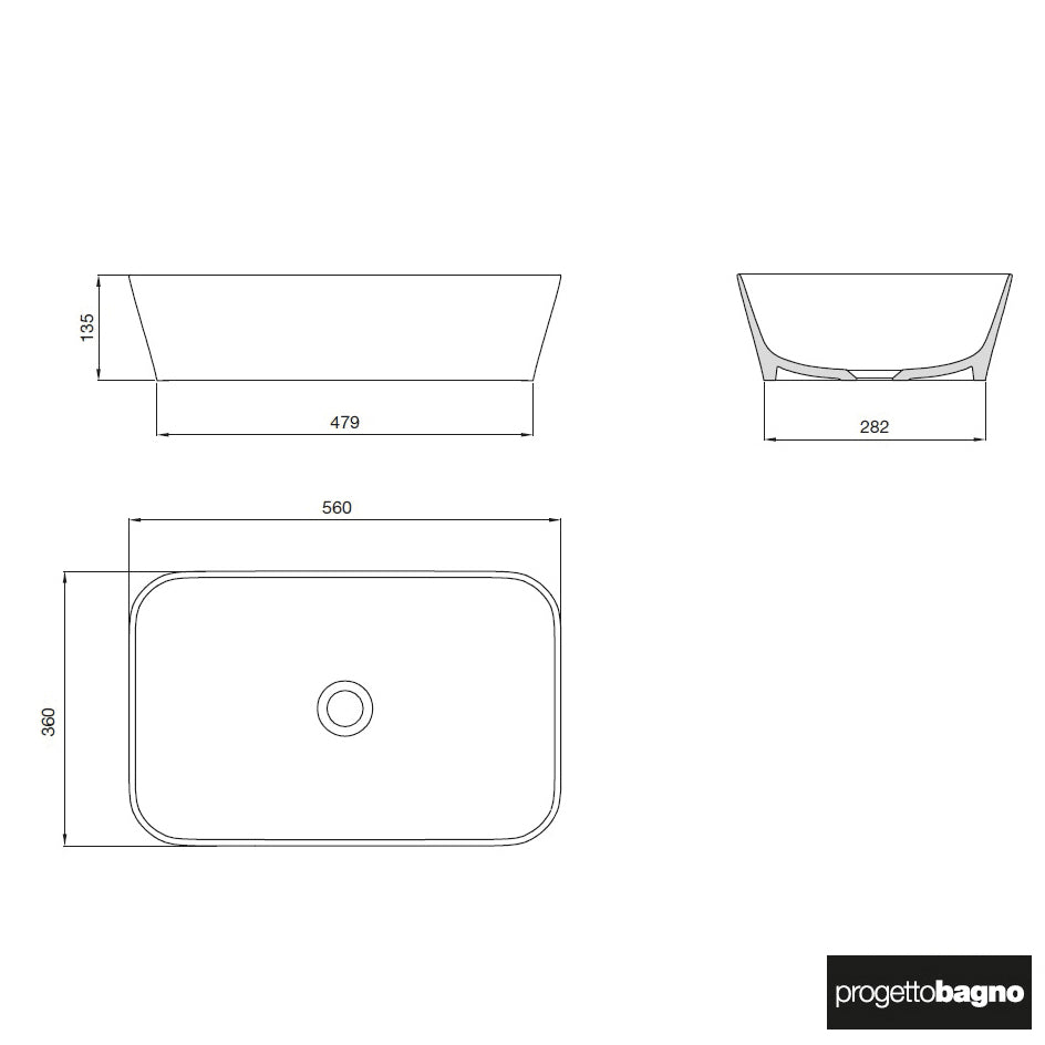 progettobagno Elba Unterschrank 80 cm mit Glasplatte ohne Hahnlochbohrung und FLY 56 Aufsatzwaschtisch