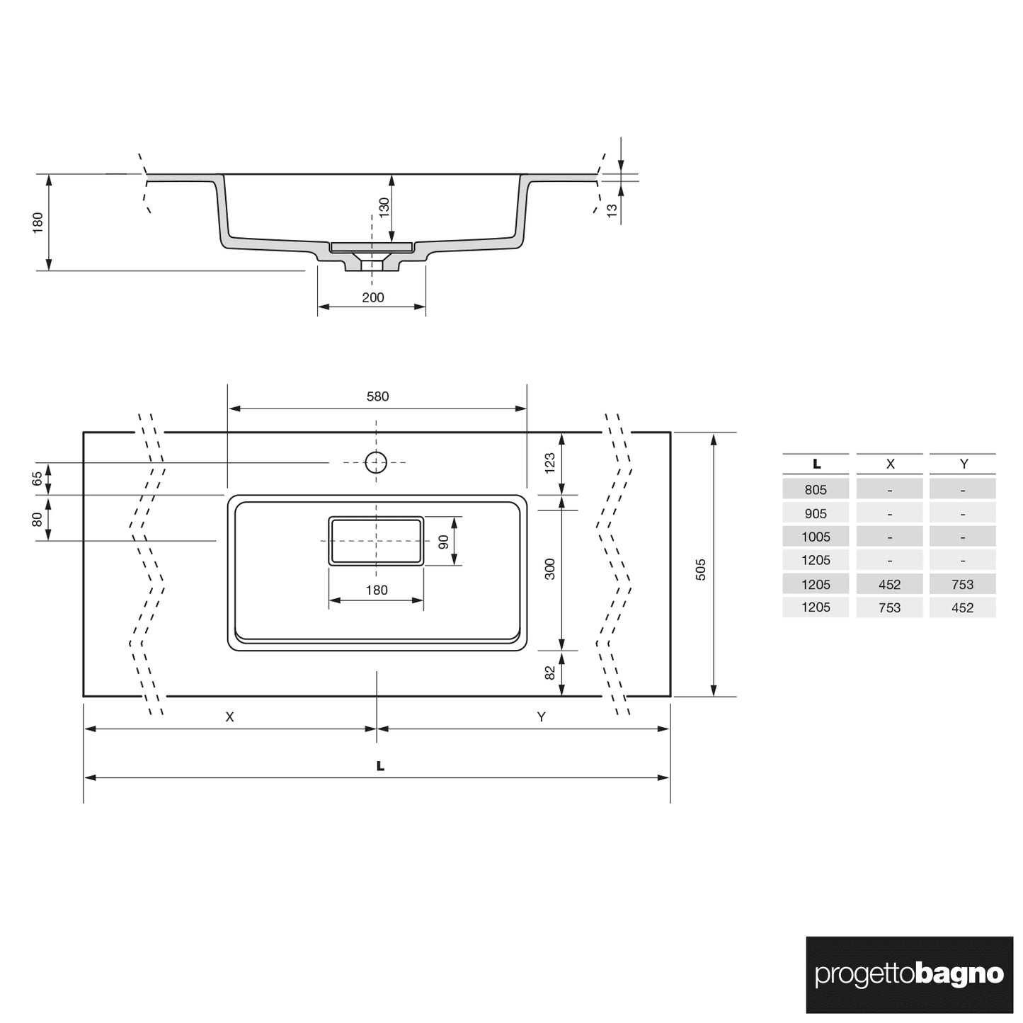 progettobagno Evo 50 Lago Waschtisch mit Unterschrank 120 cm, Ausführung rechts