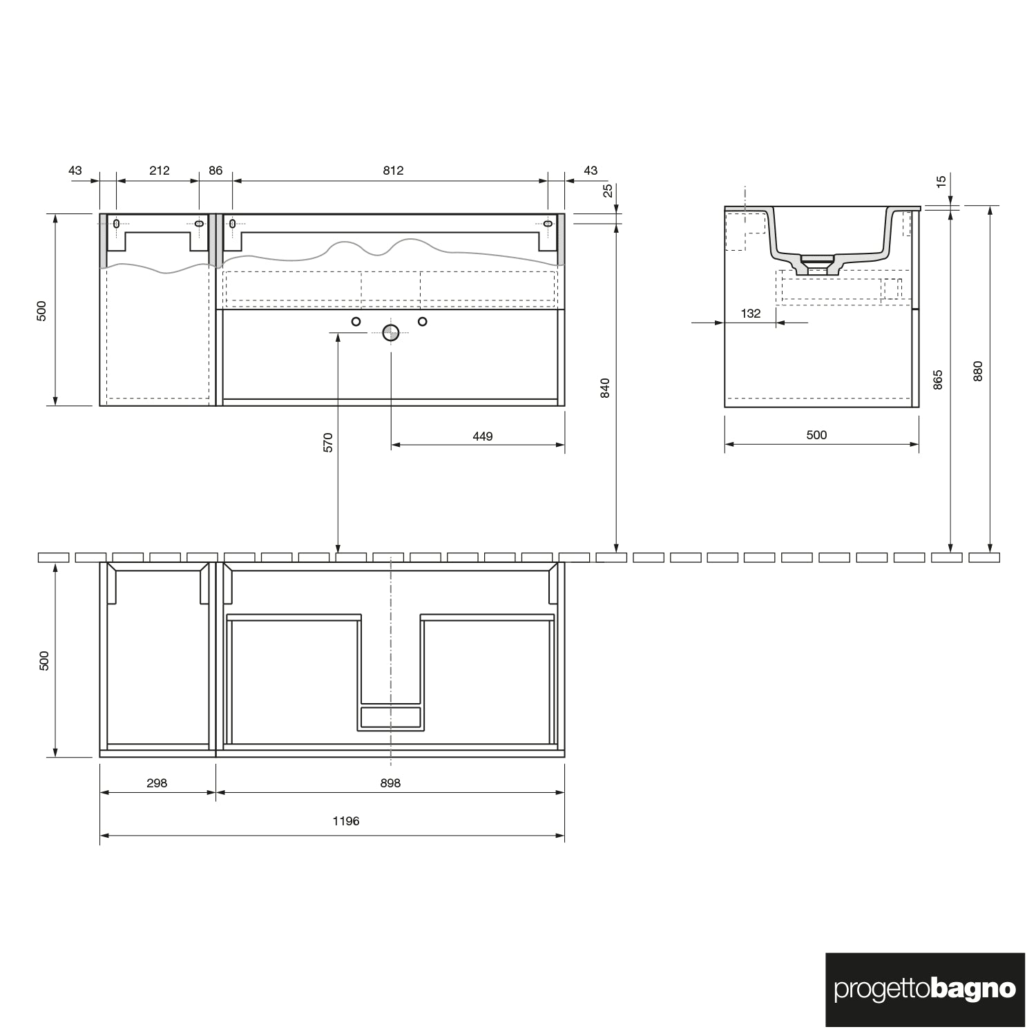 progettobagno Evo 50 Lago Waschtisch mit Unterschrank 120 cm, Ausführung rechts