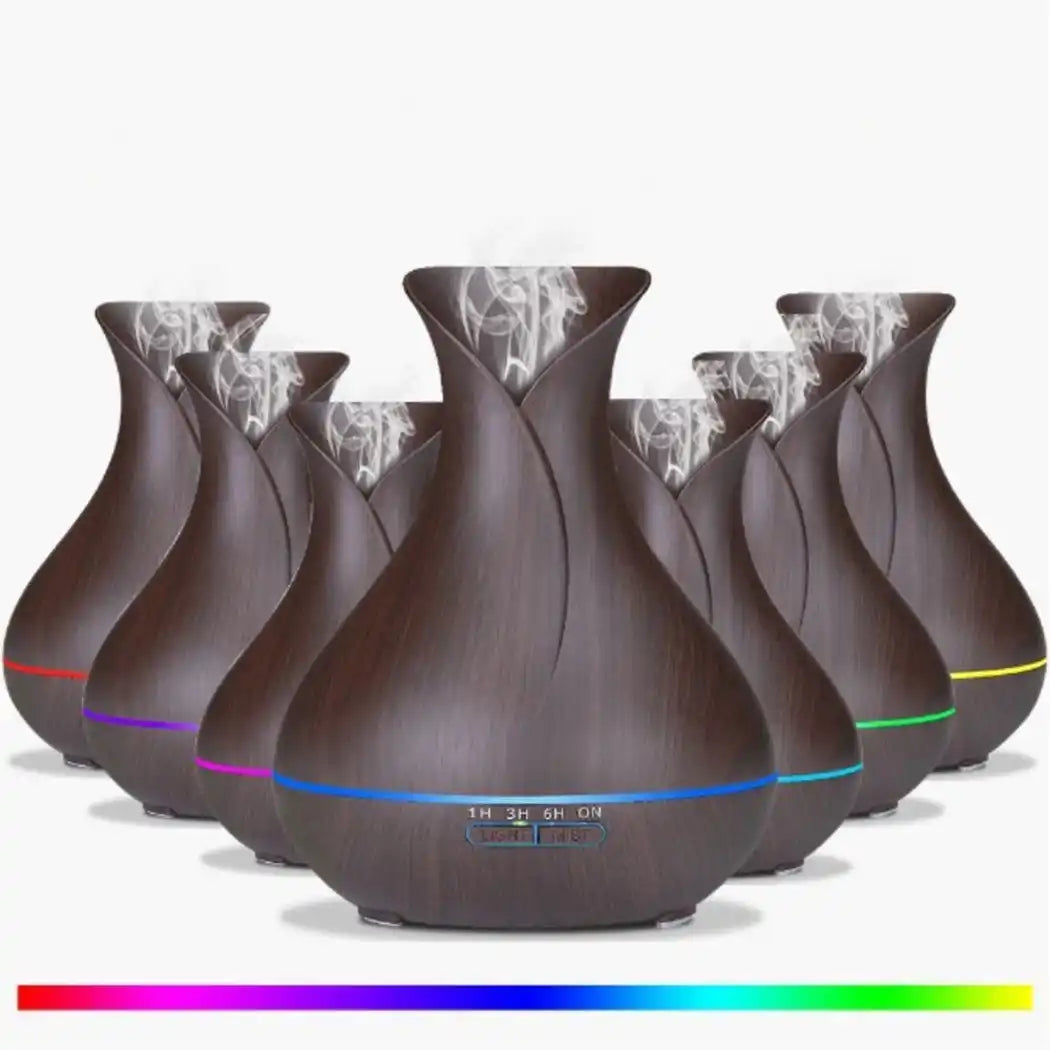 (550ml) Ultraschall Luftbefeuchter mit LED Beleuchtung Aroma Öl Diffuser + Fernbedienung - Dunkelbraun (Holzstruktur)