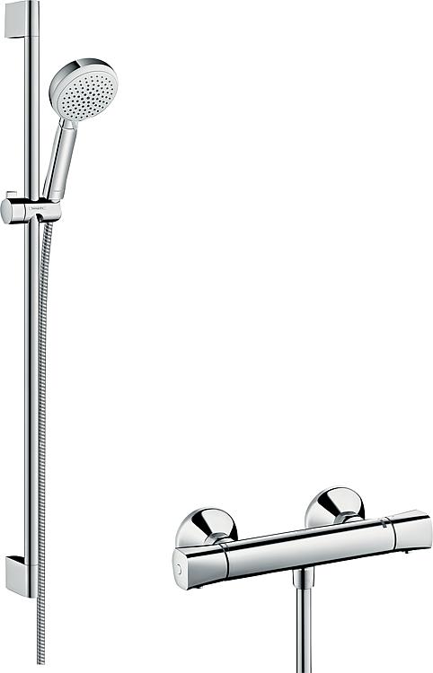 Brausethermostat-Set Hansgrohe Ecostat Universal Brausestange 900 mm, Handbrause Ø 100 mm und Brauseschlauch chrom