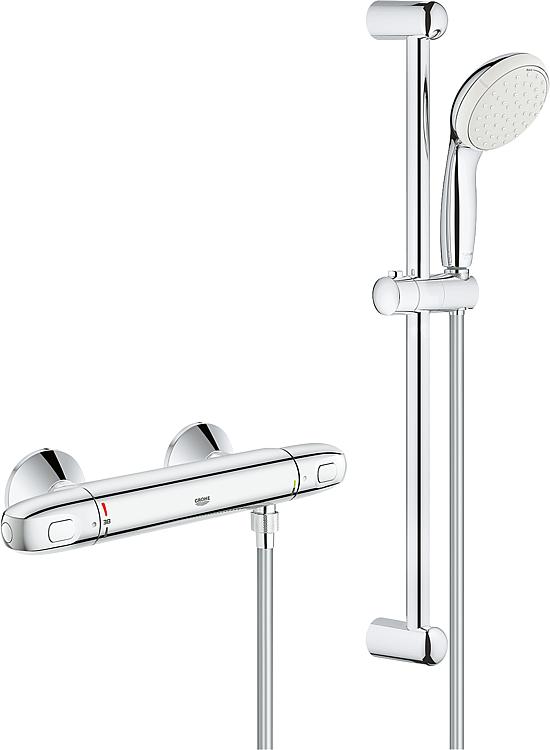 Brausethermostat-Set Grohe Grohtherm 1000 mit Brausestange 600 mm Handbrause Ø 100 mm und Brauseschlauch chrom