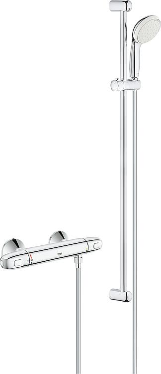 Brausethermostat-Set Grohe Grohtherm 1000 mit Brausestange 900 mm Handbrause Ø 100 mm und Brauseschlauch chrom