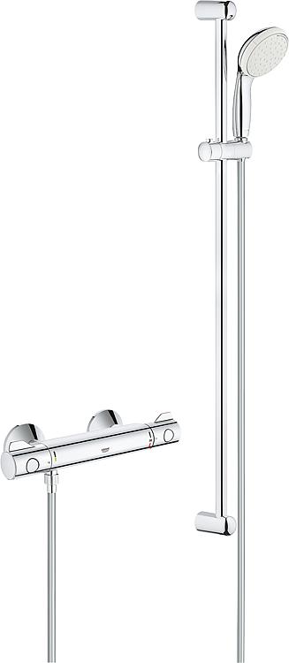 Brausethermostat-Set Grohe Grohtherm 800 mit Brausestange 900 mm Handbrause Ø 100 mm und Brauseschlauch chrom