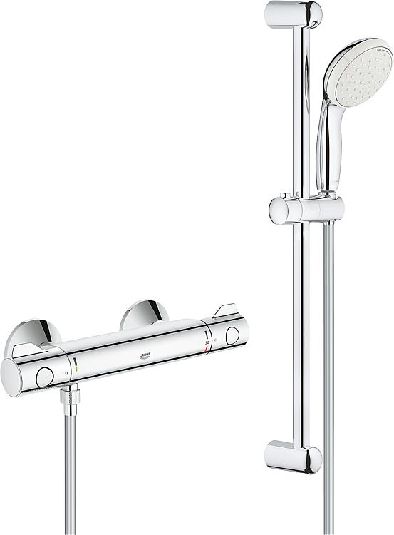 Brausethermostat-Set Grohe Grohtherm 800 mit Brausestange 600 mm Handbrause Ø 100 mm und Brauseschlauch chrom