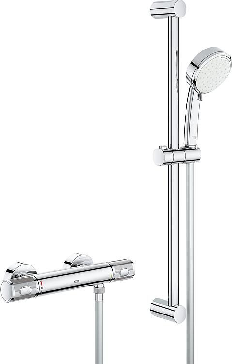 Brausethermostat-Set Grohe Grohtherm 1000 Performance Brausestange 600 mm, Handbrause Ø 100 mm und Brauseschlauch chrom