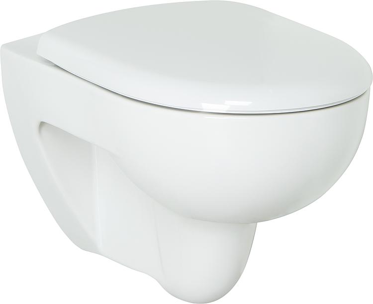 Combi-Pack Geberit Renova Wand- Tiefspül-WC, weiß, spülrandlos WC-Sitz Softclose, QuickRelease