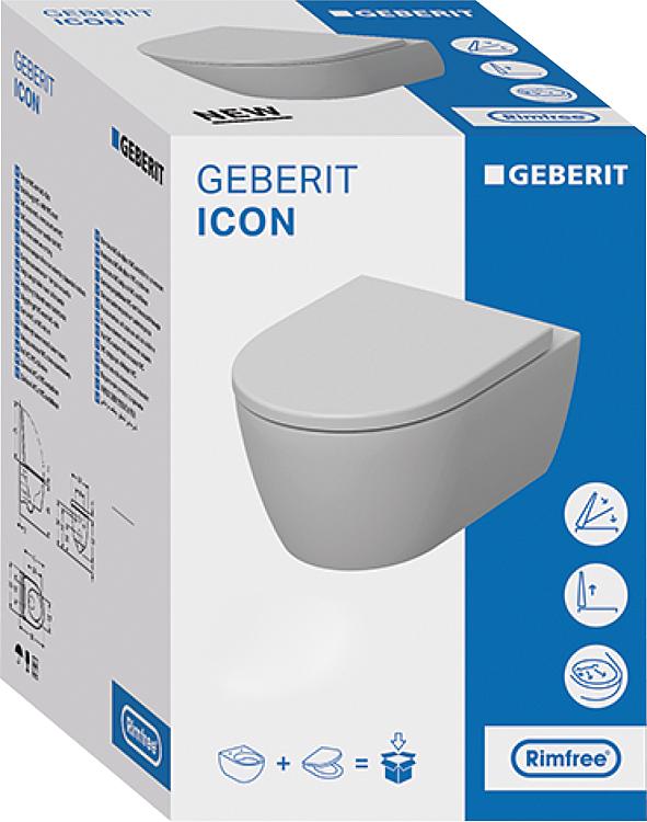 Combi-Pack Geberit iCon Wand-Tiefspül-WC, weiß, spülrandlos WC-Sitz Softclose, QuickRelease