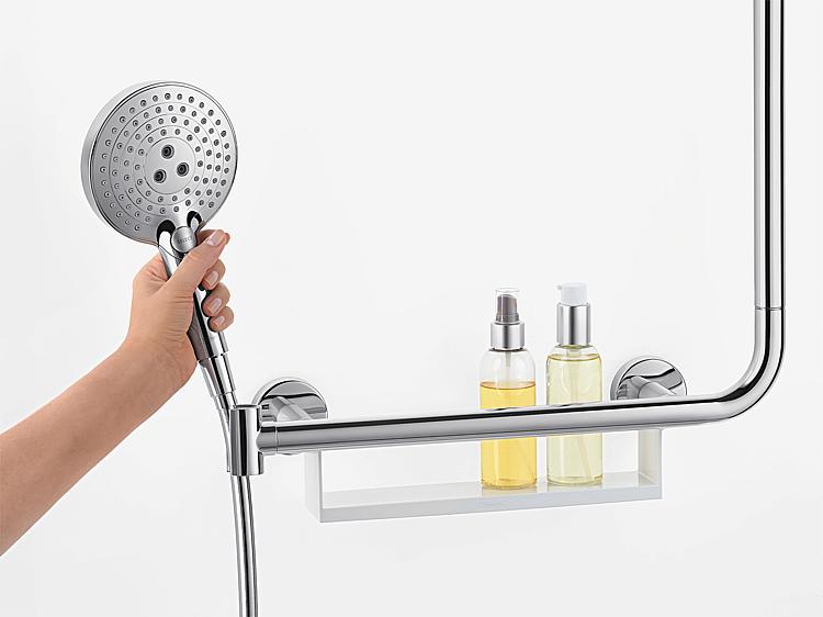 Brausestange Hansgrohe Unica Comfort 1100mm weiß/chrom mit Korb, Links