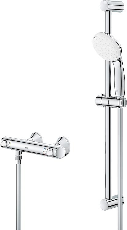 Brausethermostat-Set Grohe Grohtherm 500 Brausestange 600 mm, Handbrause Ø 100 mm und Brauseschlauch chrom