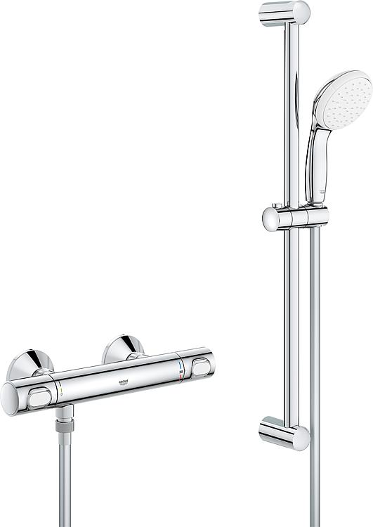 Brausethermostat-Set Grohe Grohtherm 500 Brausestange 600 mm, Handbrause Ø 100 mm und Brauseschlauch chrom