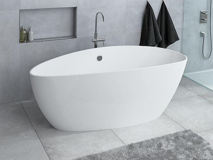 Badewanne DUO BxHxT: 1560x710x560 mm Überlauf rechts Inhalt: 210 l Mineralguss weiß